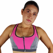 Load image into Gallery viewer, High Support Sport Bra With Zipper Push Up Pink/Grey - Sparkly Girl