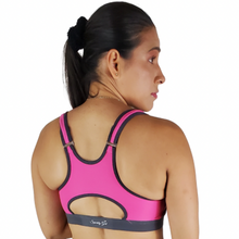 Load image into Gallery viewer, High Support Sport Bra With Zipper Push Up Pink/Grey - Sparkly Girl
