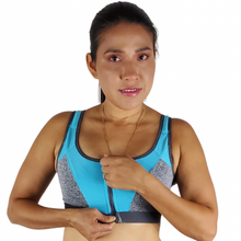 Load image into Gallery viewer, High Support Sport Bra With Zipper Push Up Blue/Grey - Sparkly Girl