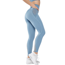 Load image into Gallery viewer, Blue Athletic High Waisted  Leggings With pocket - Sparkly Girl